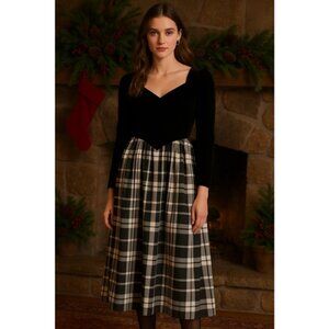Vintage Handmade Black Velvet & Plaid Holiday Dress – No Size (See Measurements)